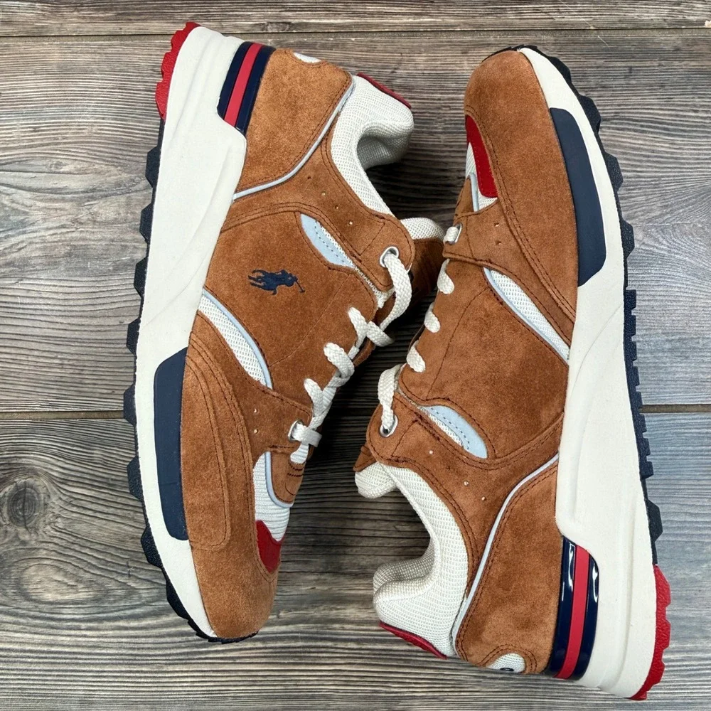Polo Ralph Lauren Mens Size 10 Trackstr 200 Sneakers Brown Suede Mesh New
